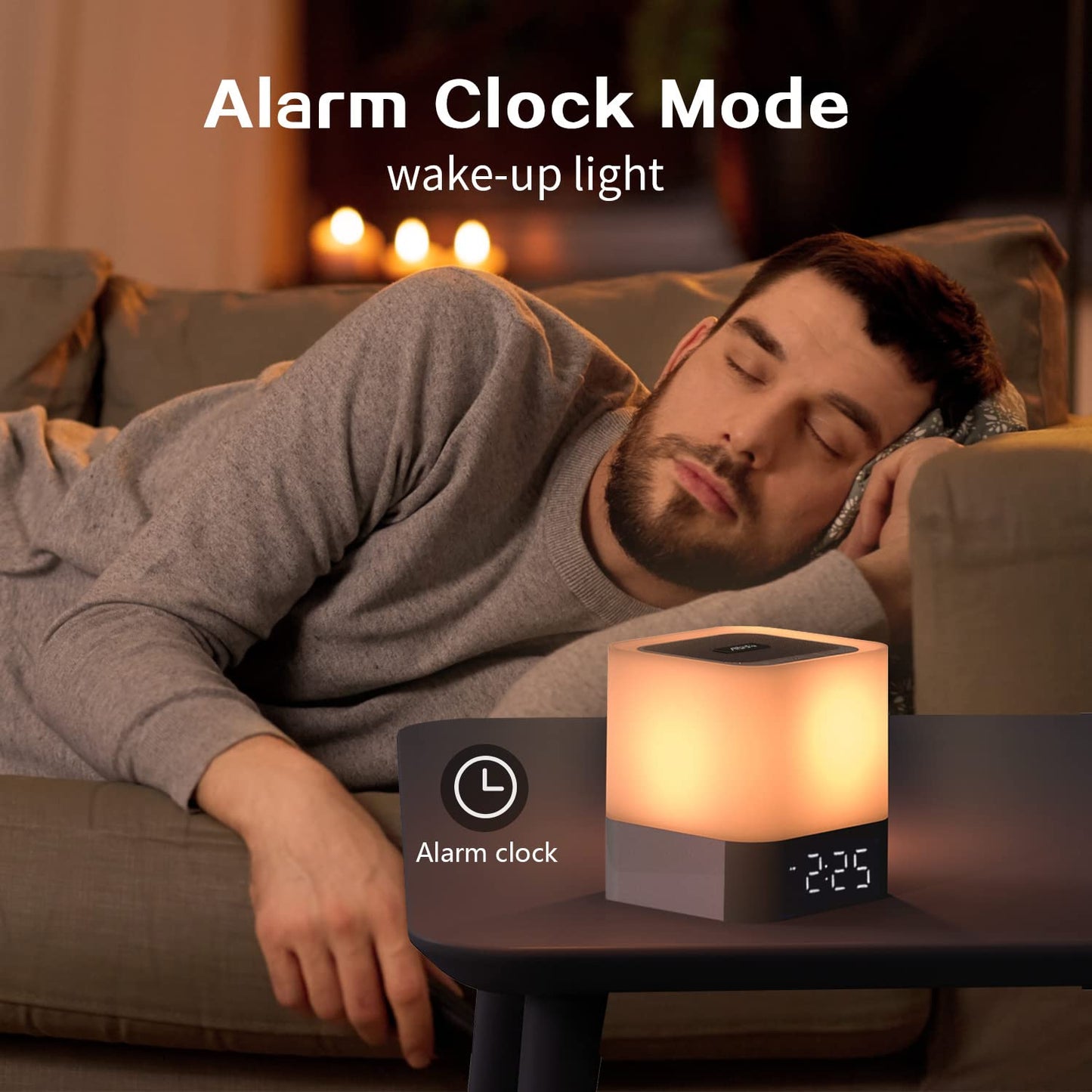 Aisuo Night Light-5 in 1 Bedside Lamp with Bluetooth Speaker, 12/24H Digital Calendar Alarm Clock, Touch Control, Support TF and SD Card, Music