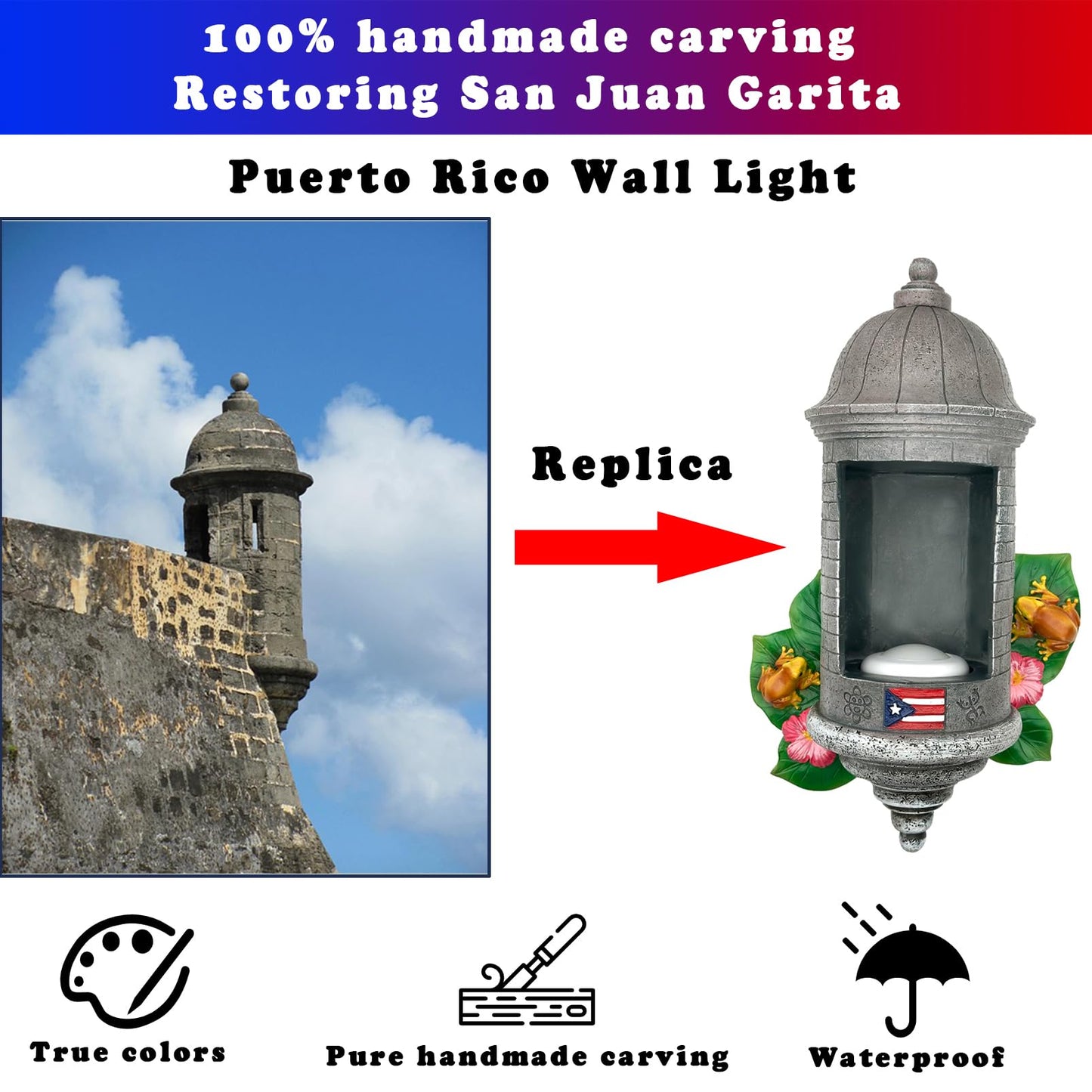 UKENEM Puerto Rico Souvenirs, Puerto Rican Garita Wall Light with Remote Control, Puerto Rico El Morro Style Night Light Boricua Home Decor for Women