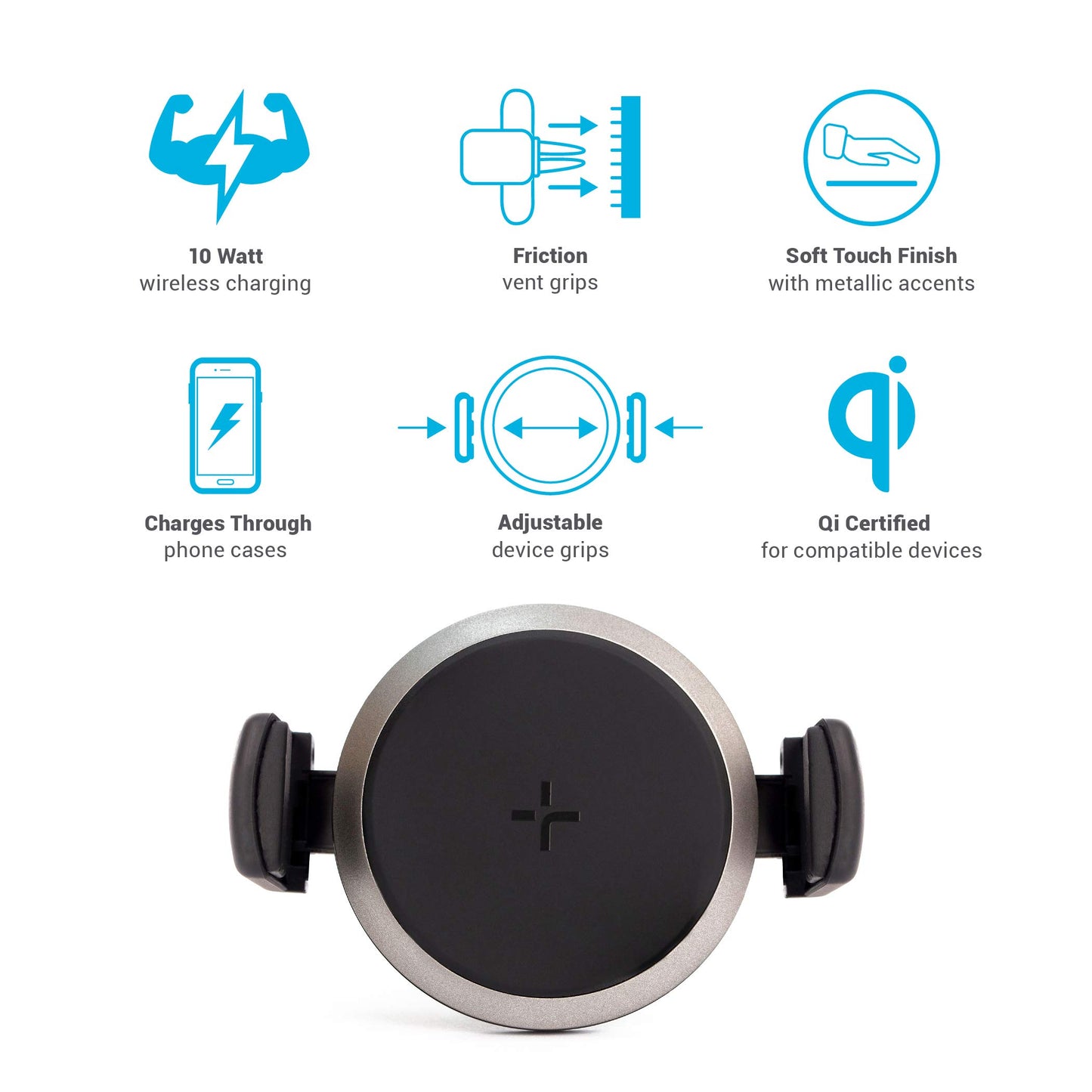 TYLT Venti Wireless Car Charger | 10W Qi-Certified Car Phone Holder Mount Charger, Air Vent Car Charging Holder & Auto Clamping Car Mount Charger