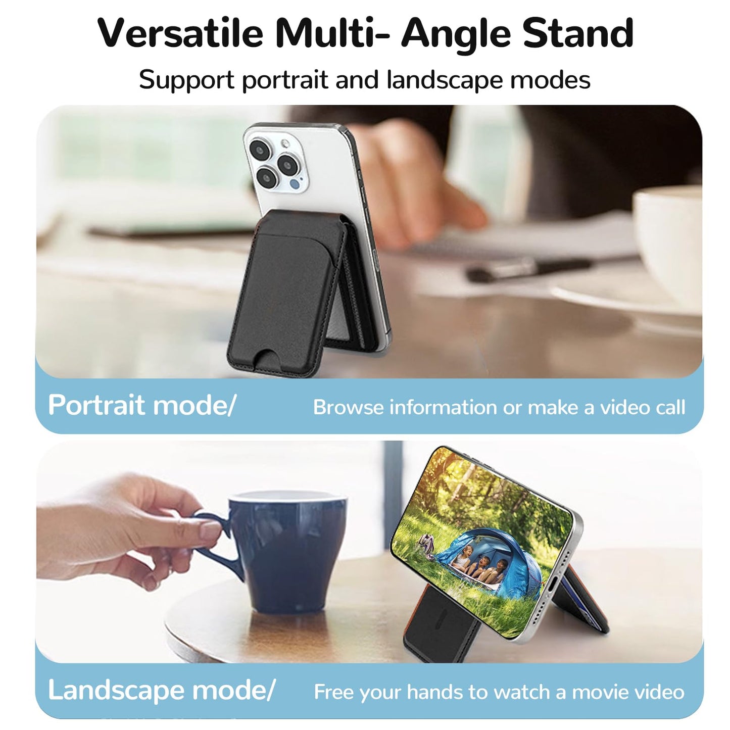 2 in 1 Magnetic Wallet Stand,Compatible with MagSafe Wallet,for iPhone Wallet with Adjustable Stand,Leather Magnetic Card Holder for iPhone