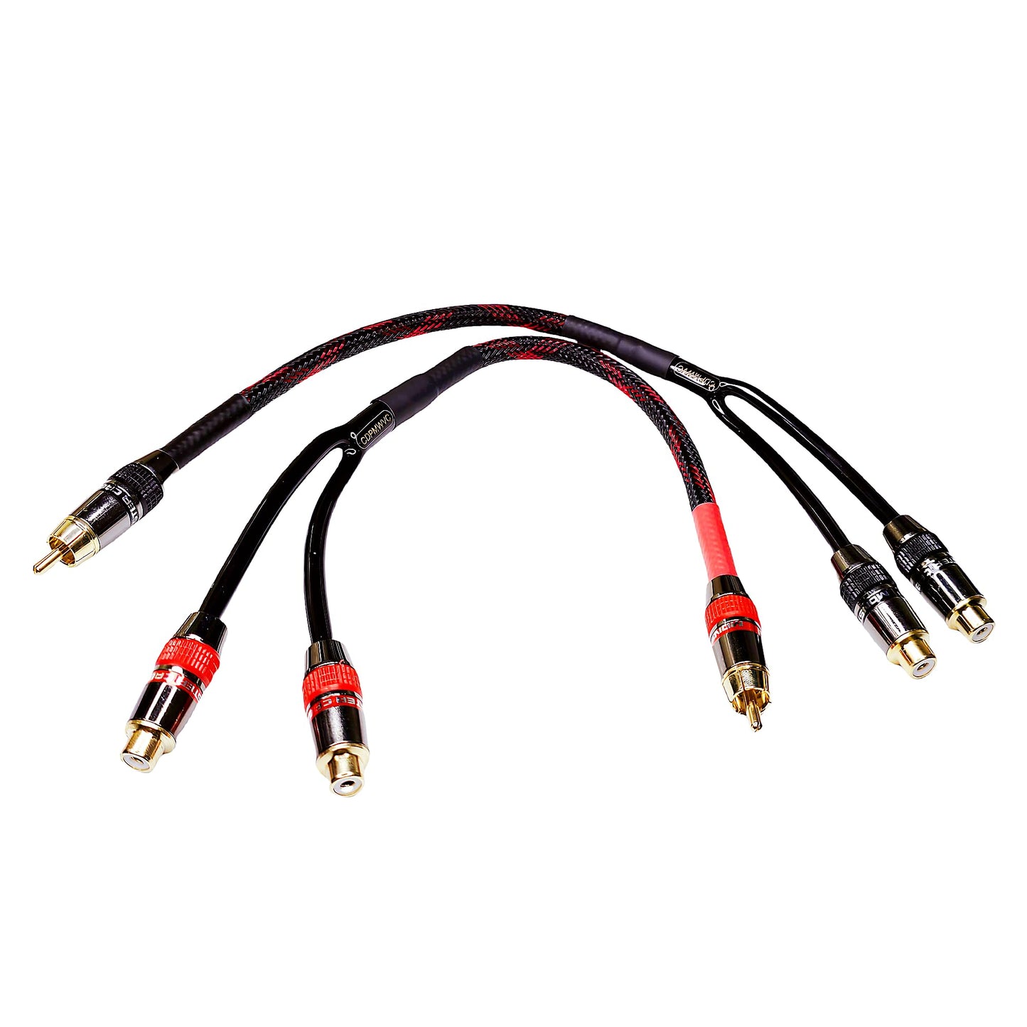 CDPMWVC 1ft RCA Y Splitter Cable 1 Male to 2 Female, Gold Plated Shielded Audio Cable for Subwoofer, Amplifier and Home Theater (2-Pack)