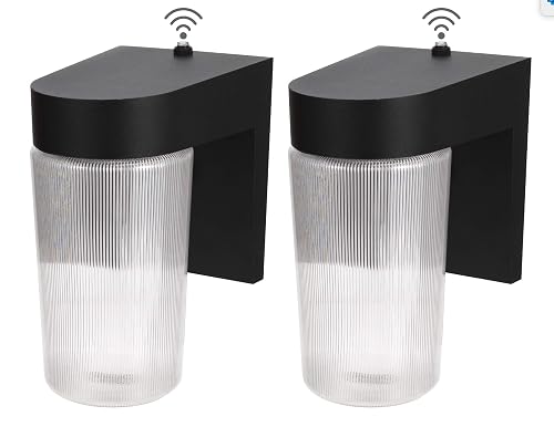 LIT-PaTH Dusk to Dawn Outdoor Wall Lantern, LED Jelly Jar Light, 11W 800 Lumens, 5000K Daylight White, Aluminum Housing Plus Clear Shade, Matte Black