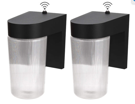 LIT-PaTH Dusk to Dawn Outdoor Wall Lantern, LED Jelly Jar Light, 11W 800 Lumens, 5000K Daylight White, Aluminum Housing Plus Clear Shade, Matte Black