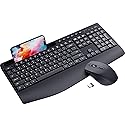 Ergonomic Wireless Keyboard and Mouse Combination, LIZRROT 2.4GHz Quiet Full Length Mouse and Keyboard, Wrist Stand, Phone Holder, Compatible