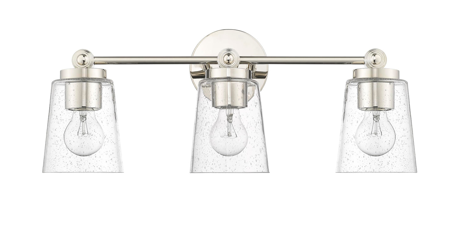 ML Lighting | Lauryn Collection | 22003-PN | 3 Light Vanity in Polished Nickel Finish with Clear Seeded Glass Shade | Versatile Design That adds
