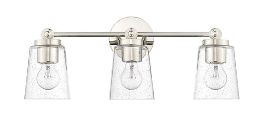 ML Lighting | Lauryn Collection | 22003-PN | 3 Light Vanity in Polished Nickel Finish with Clear Seeded Glass Shade | Versatile Design That adds