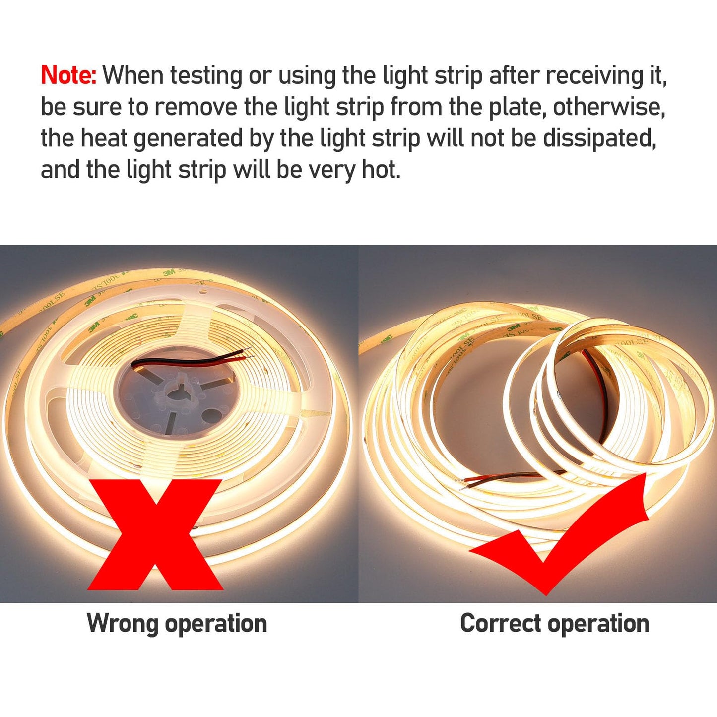 GOMING 24V COB LED Strip Light Warm White 3000K Cut at Will 2640LEDs 16.4ft(5M) CRI 93+ 4600lm 13W/M Uniform Glow IP20 Not Waterproof LED Tape Lights