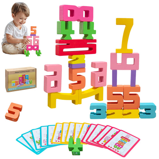 20pcs Wooden Number Building Blocks – Montessori Math Learning & Counting Toys, Educational Digital Blocks for Kids & Parent-Child Play