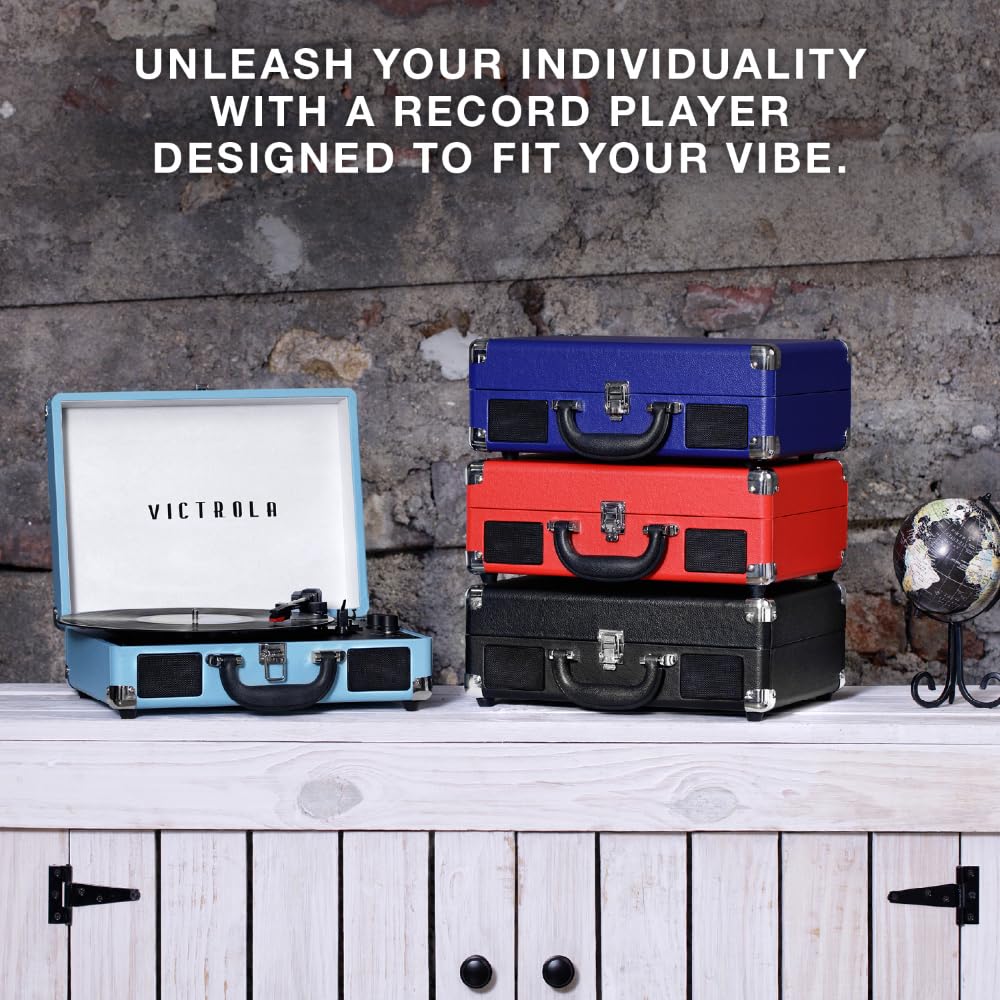 Victrola Journey + Bluetooth Suitcase Record Player with Matching Bridge Stand & Built-In Speakers - 3 Speed Vinyl Record Player, RCA Out, Headphone