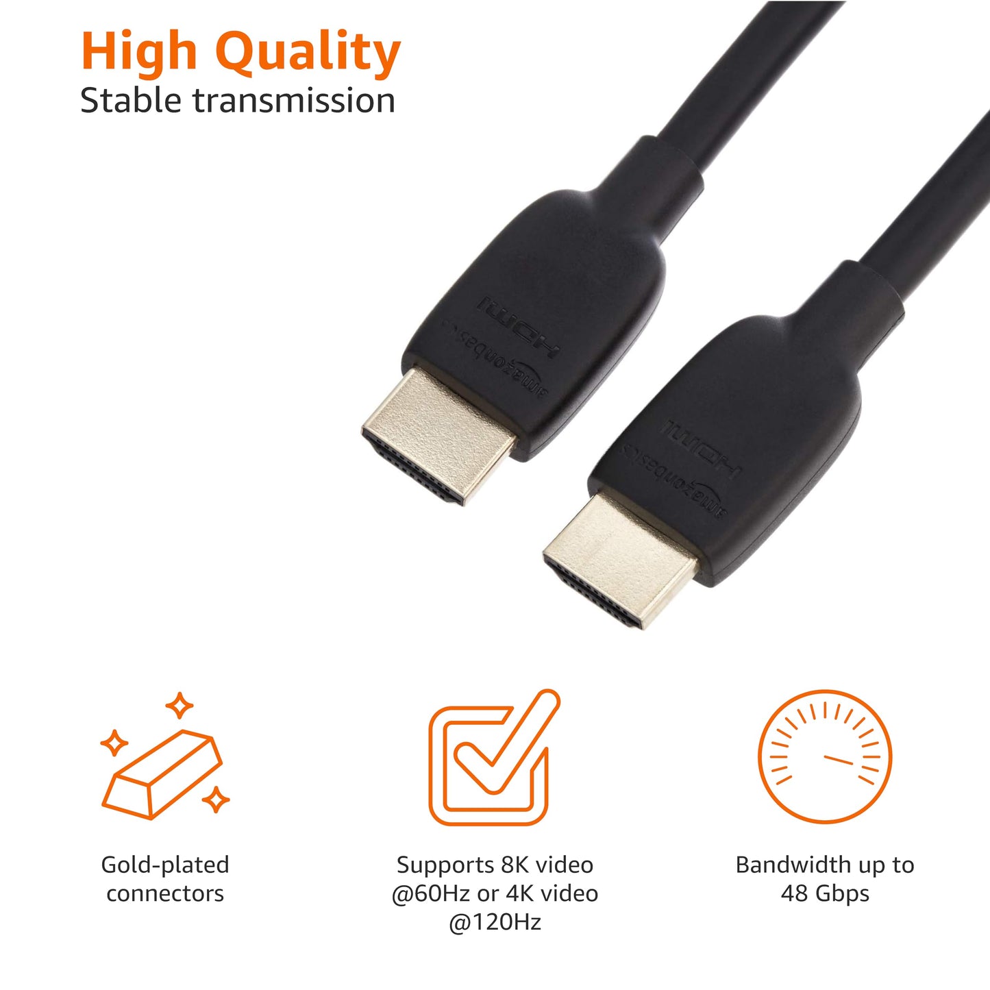 Amazon Basics HDMI Cable, 3 Feet, HDMI 2.1 to HDMI Cable (48Gbps), 8K@60Hz 4K@120Hz Certified Ultra High Speed, Black, Compatible