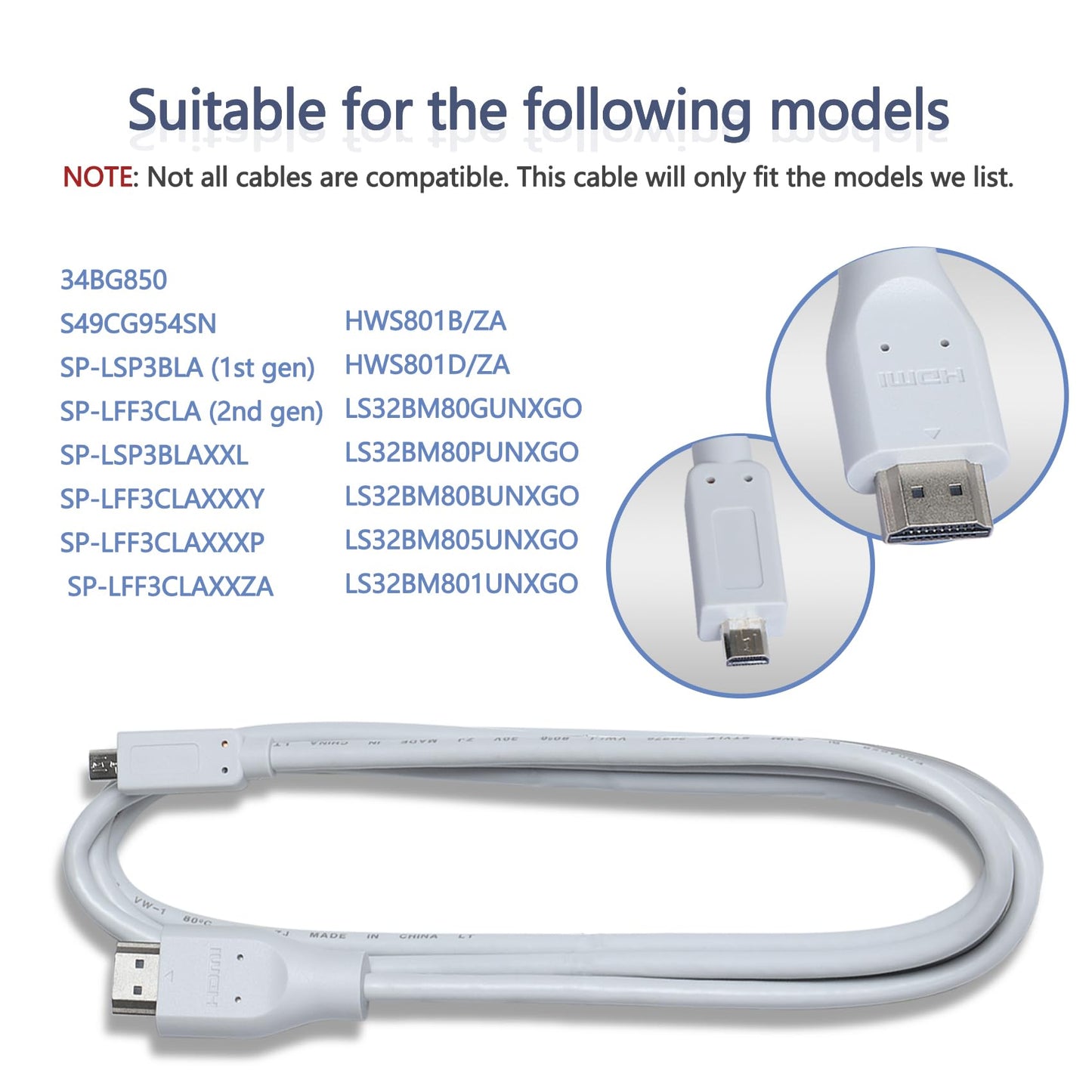 1.5m/4.9ft Micro HDMI to HDMI Cable Compatible with Samsung Freestyle Projector, OLED G8, OLED G9, M8(M80B) Monitor for S27C900PAN, SP-LSP3BLA