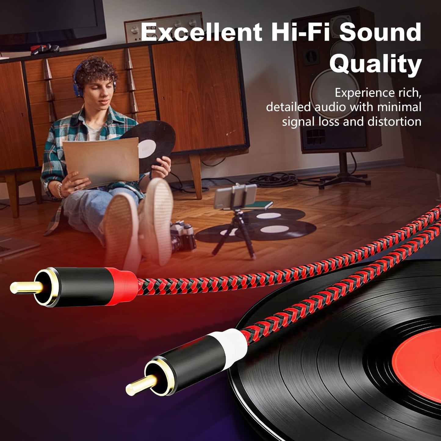 RCA Cable 3Ft,2Rca Male to 2-Rca Male Audio Stereo Subwoofer Cable [Hi-Fi Sound] Nylon-Braided Auxiliary Audio Cord for Home Theater, HDTV