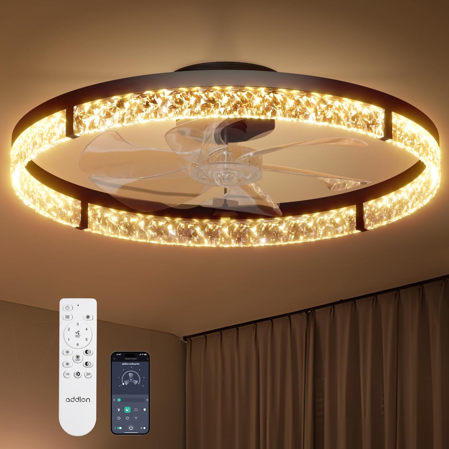 addlon 24" Ceiling Fans with Lights and Remote, Low Profile Fandelier
