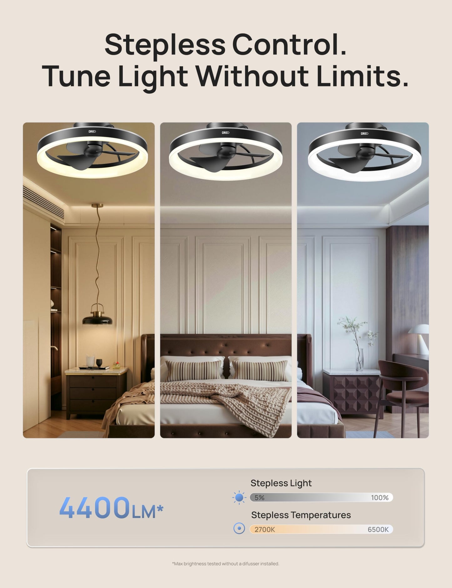 DREO Smart RGBIC Ceiling Fans with Lights, Low profile Ceiling Fan with Alexa/App, 20'' Dimmable Lighting & Color Tuning, 22dB Quiet for Bedroom, Game