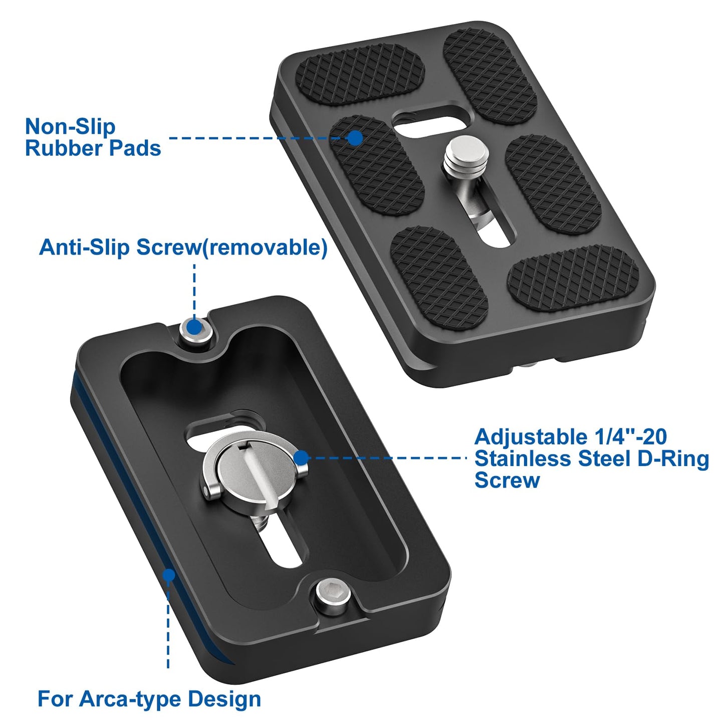 CAVIX PU-60 Aluminum Alloy Universal Arca-Swiss Quick Release Plate- Includes 1/4?-20 Screw, Compact & Lightweight (37g) for DSLR/Mirrorless, Tripods