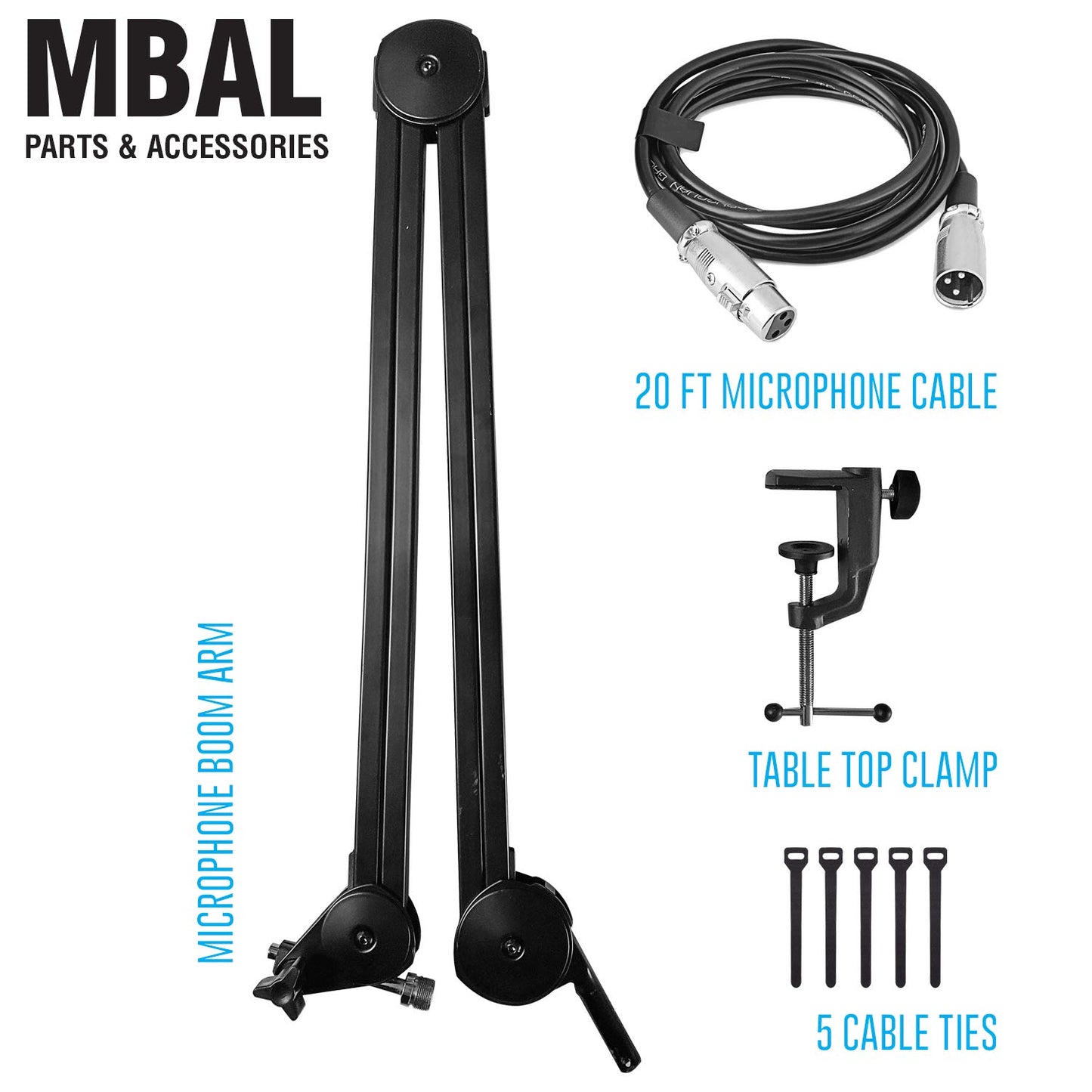 AxcessAbles Large Heavy Duty Desk Mounted Microphone Boom Stand with 3.3ft Extension and 6ft XLR Cable | 5LB Capacity | Podcast Boom for Large