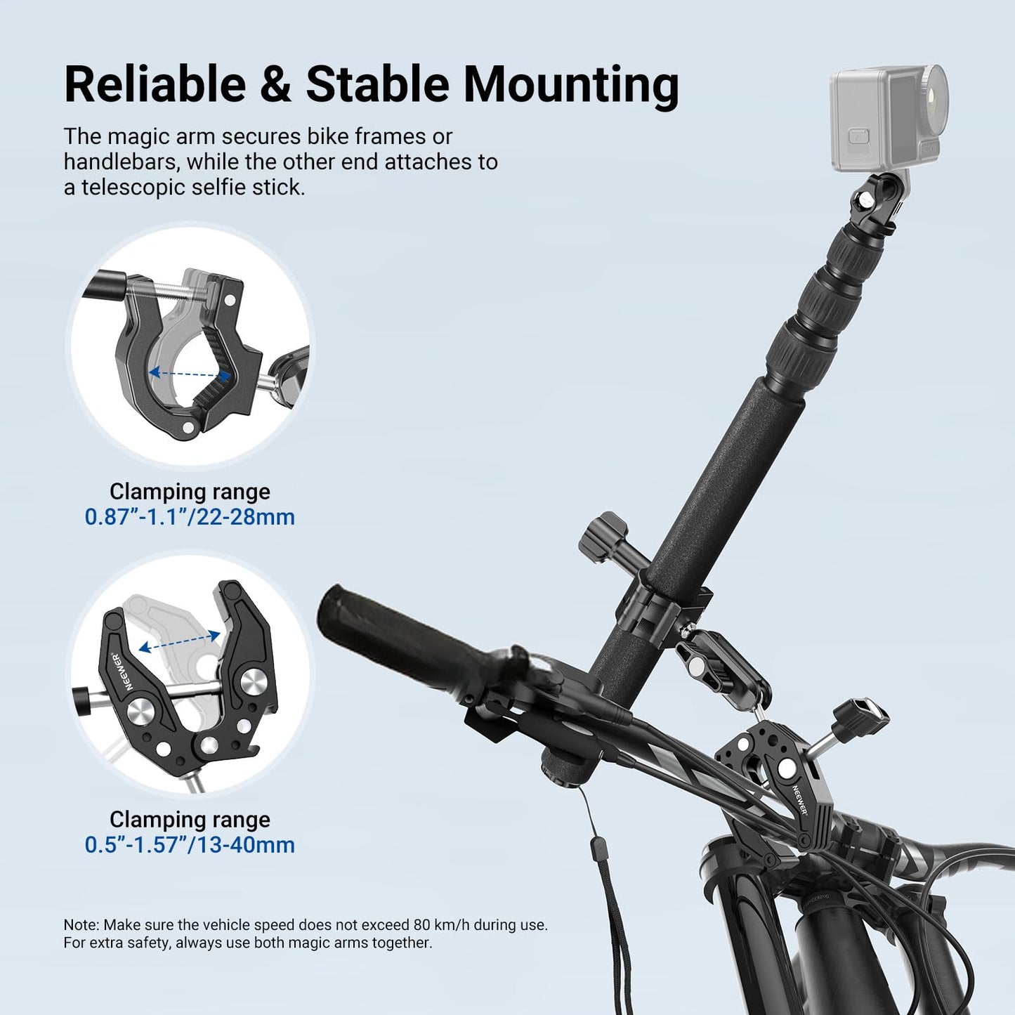 NEEWER Motorcycle Mount Accessories Kit Compatible with GoPro Insta360 DJI, Bike Tail Handlebar Invisible Selfie Stick Double Clamp Holder with Action