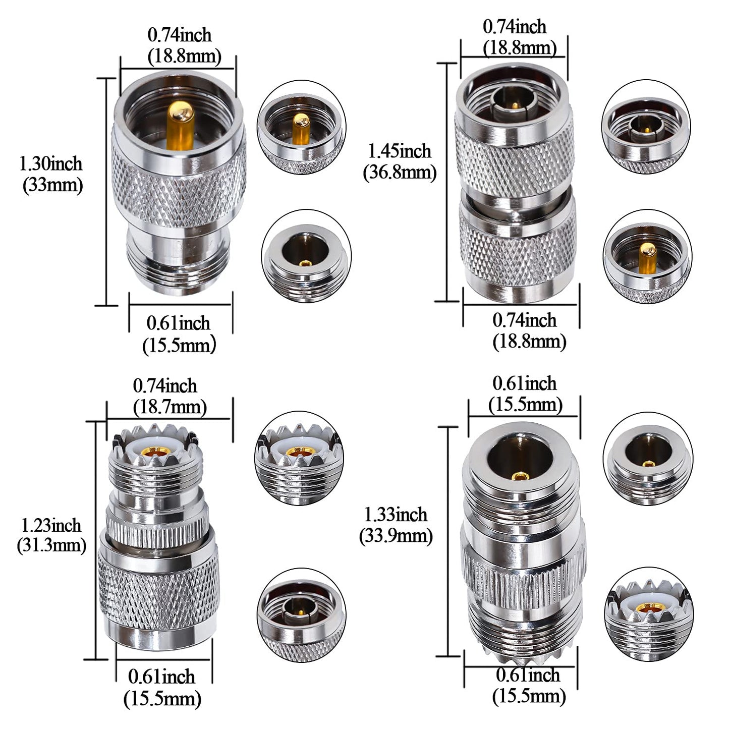 TUOLNK UHF to N Connector Kit N-Type Male/Female to SO239 UHF Male/Female RF Coaxial Adapter for Extension Cable/Antenna CCTV N to UHF Coax Adapter
