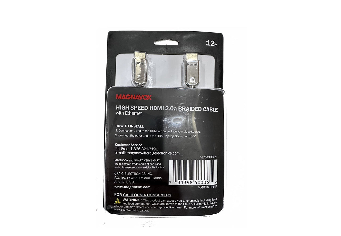 Magnavox HDMI 2.0a Braided Cable Long 12 ft