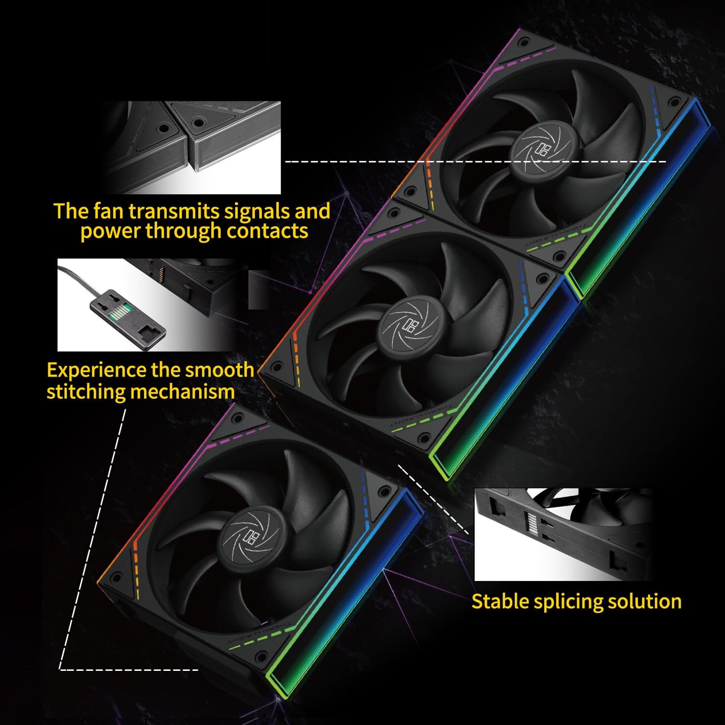 Thermalright TL-M12Q X3 Case Fan-120mm Quiet,PWM Function,Infinity Mirror ARGB Lighting Effects,Wireless Splicing Building Block CPU Fan,New Power