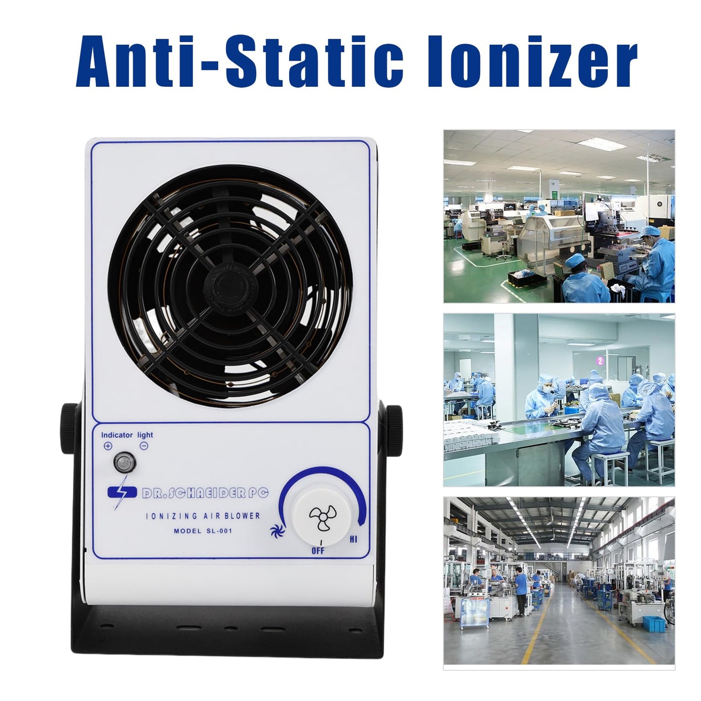Pxolerig Ionizing Air Blower Fan Ion Anti-Static Elimination Discharge ESD Blower Fan 110V Ionizer Desktop Eliminator