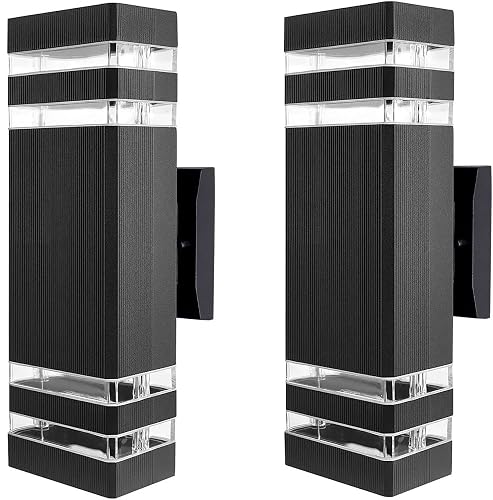 RETRELMP Outdoor Wall Sconce Light, LED Exterior Black Modern Wall Lamps, Porch Square Up and Down Wall Mount Lights for Garage Garden Balcony