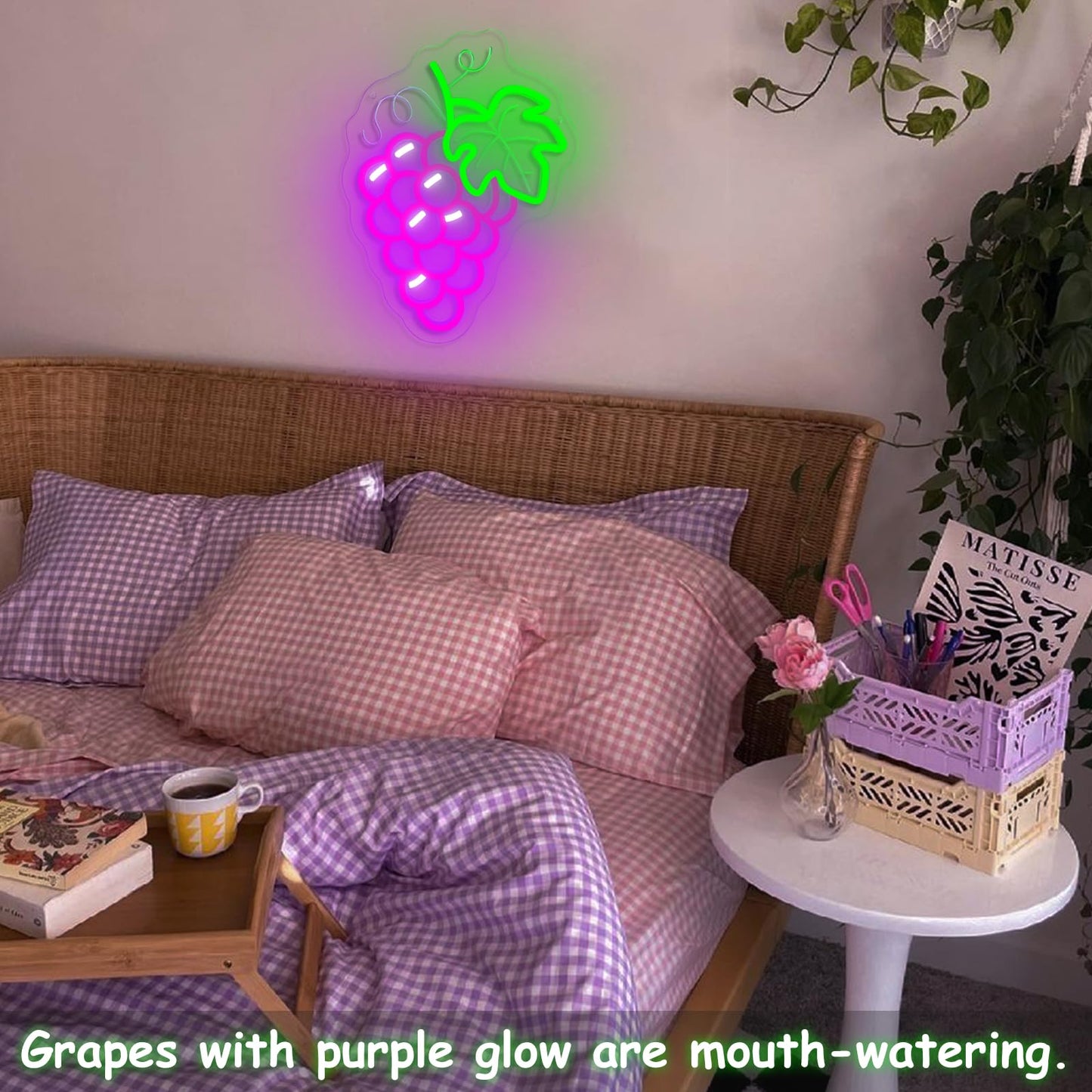 Grapes Neon Sign for Wall Decor, Dimmable Purple Grape Fruit Neon Lights, Vibrant Fruit Themed Neon LED Signs for Kids Room, Bedroom, Restaurant, Bar