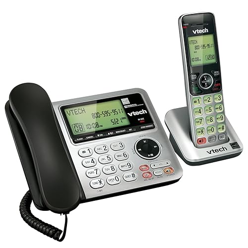 VTech CS6649 DECT 6.0 Expandable Corded/Cordless Phone with Answering System and Caller ID/Call Waiting, Silver/Black with 1 Handset