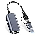 USB C to Ethernet Adapter 5 Gbps, USB-A & USB-C to RJ45 LAN 5000 Mbps Wired Network Converter, USB to Ethernet Adapter Compatible with Thunderbolt