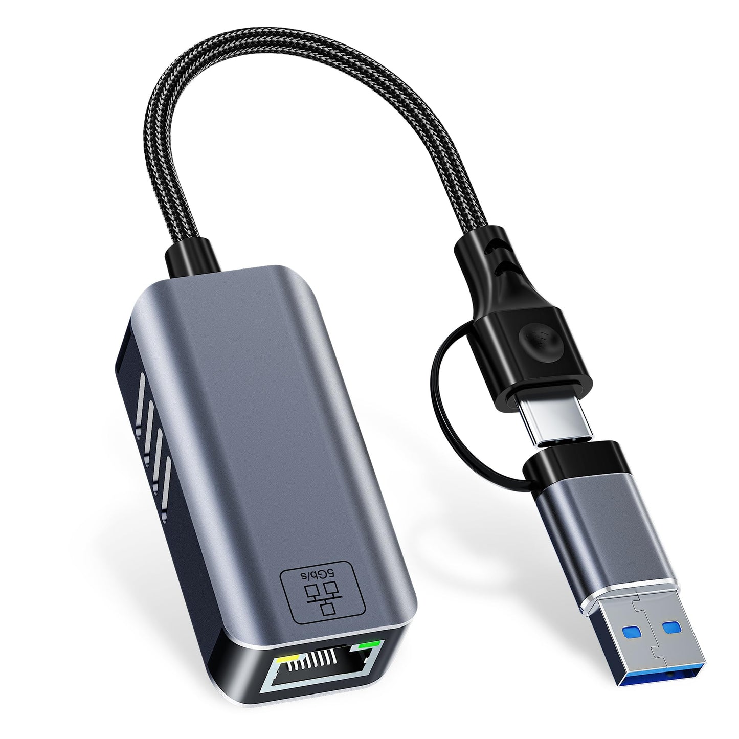 USB C to Ethernet Adapter 5 Gbps, USB-A & USB-C to RJ45 LAN 5000 Mbps Wired Network Converter, USB to Ethernet Adapter Compatible with Thunderbolt