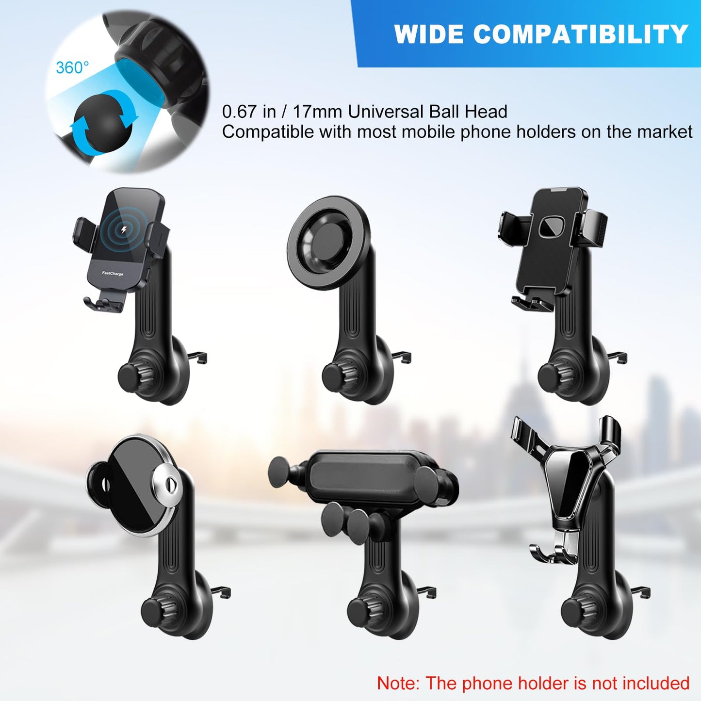 JCTRIWAY Car Vent Clip for Car Mount [Never Blocking] Universal Car Phone Holder Mount Vent Clip Replacement, 17mm Ball Joint Air Vent Clip for Car