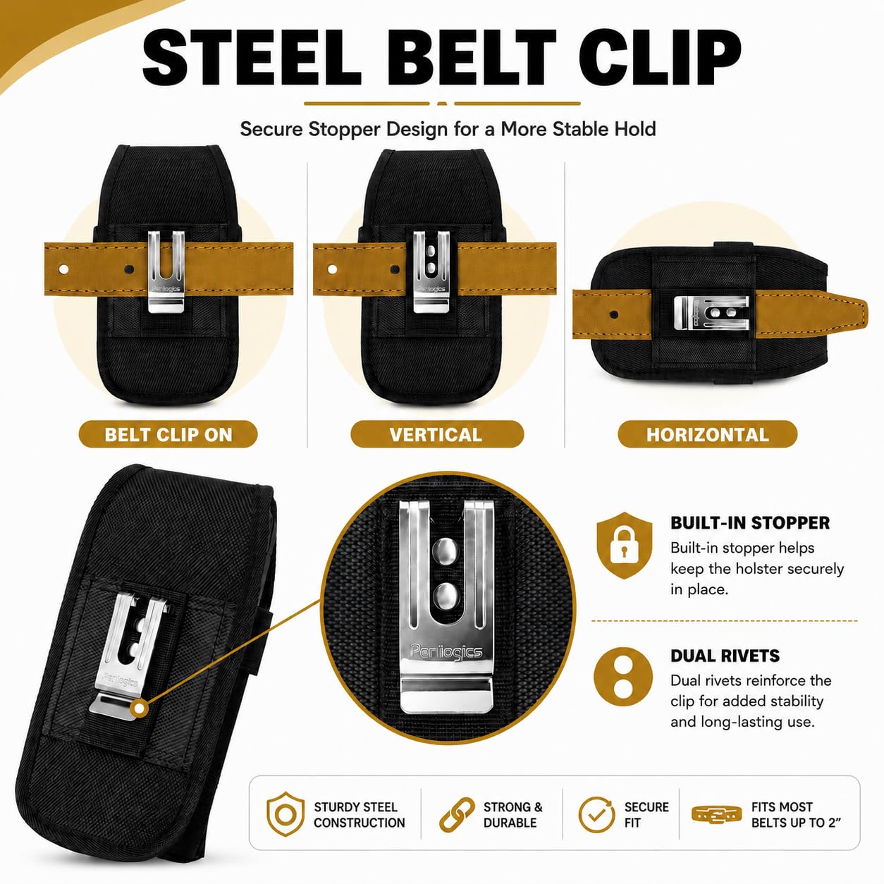 Perilogics Phone Holster for Men, Cell Phone Pouch with Metal Clip and Magnetic Closure, Belt Phone Holder Fits iPhone 17/16/15/14/13/12 Pro Max/Plus
