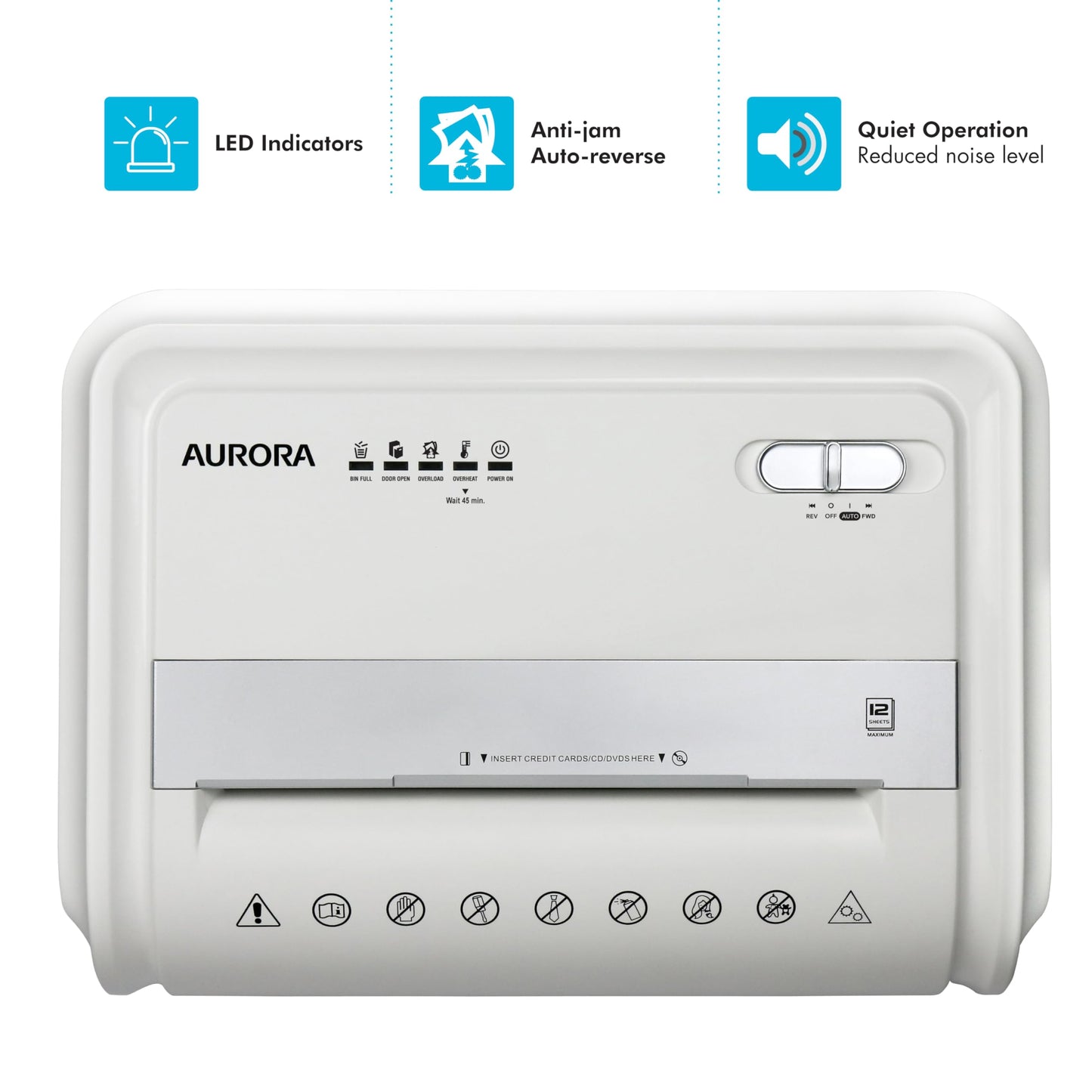 Aurora High-Security 12-Sheet Micro-Cut Paper/CD and Credit Card Shredder with 5.7 Gallon Pullout Basket / 60 Mins Running Time/Security Level P-4