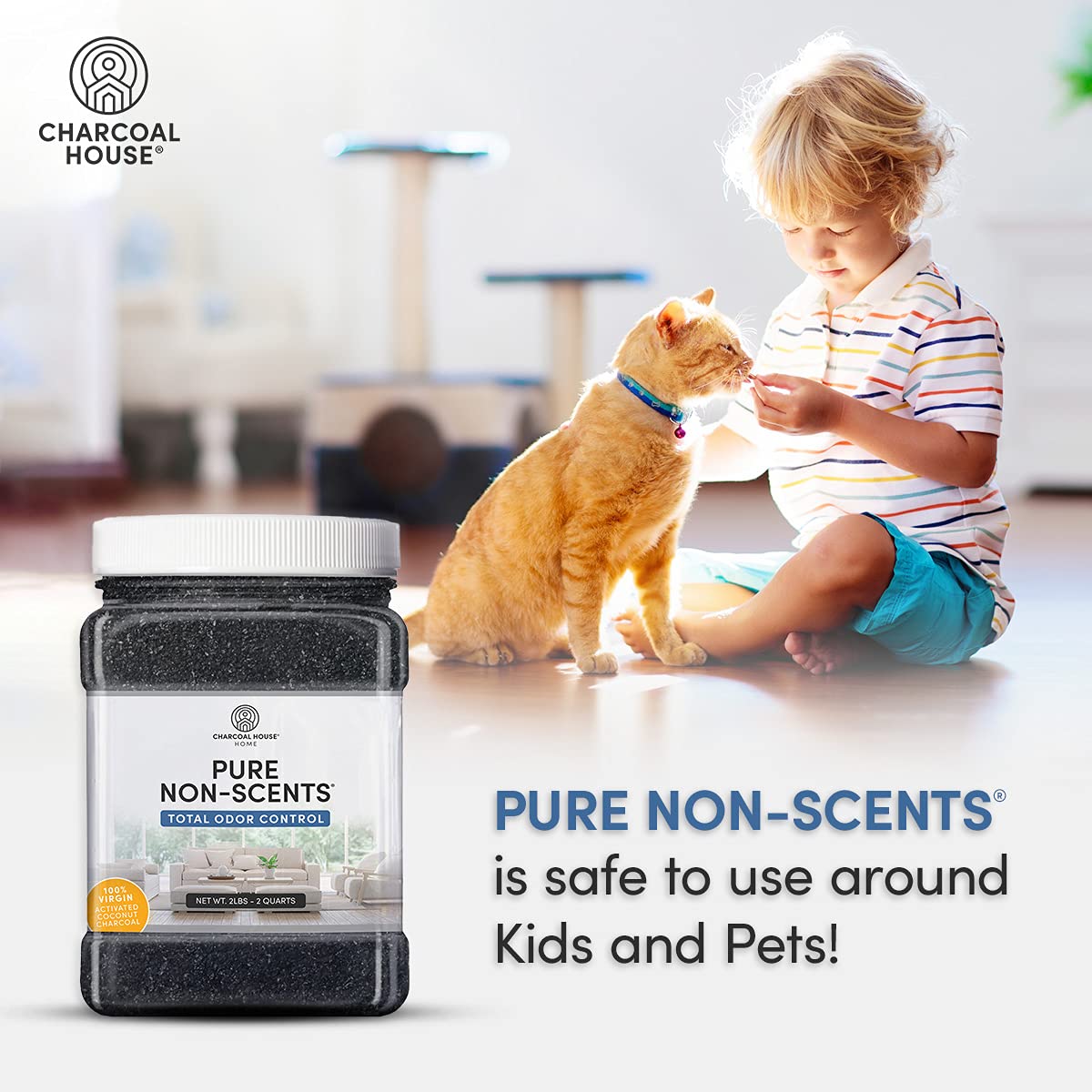 Pure Non Scents® Granular Coconut Shell Activated Charcoal - Non Toxic Odor Absorber & Eliminator for Home, Car, Shoes, Closet, Fridge, & More - Safe