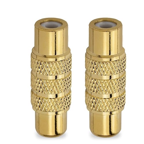 HTTX Premium Female to Female RCA Connector A/V Joiner Video and Audio Coupler Metal Adapter Component Gold Plated (2-Pack)