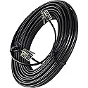 Bistras 25 FEET Black Phone Telephone Extension Cord Cable LINE Wire with Standard RJ-11 Plugs
