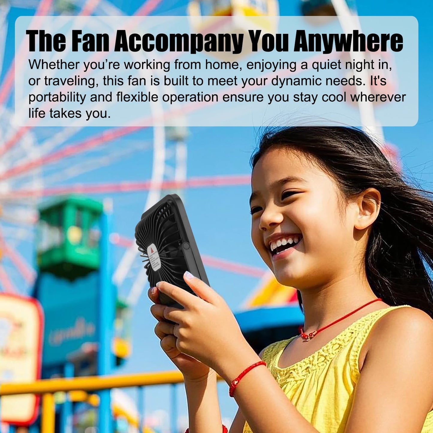 Feeniupin USB Rechargeable Fan with 4000mAh Battery Desk Fan 6.5" Portable Travel Fan Personal Fan 180°Foldable 6 Speeds 6 Hours Timer & Digital