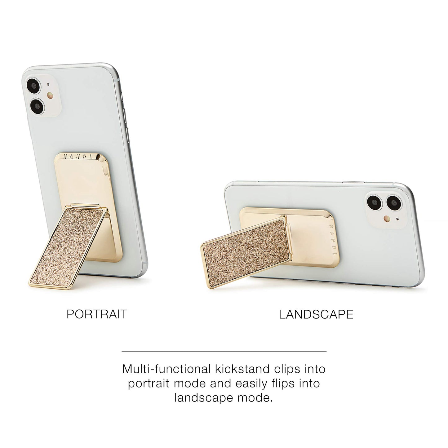 HANDL New York Champagne Glitter HANDLstick Silver Glitter Grip and Stand for Smartphone