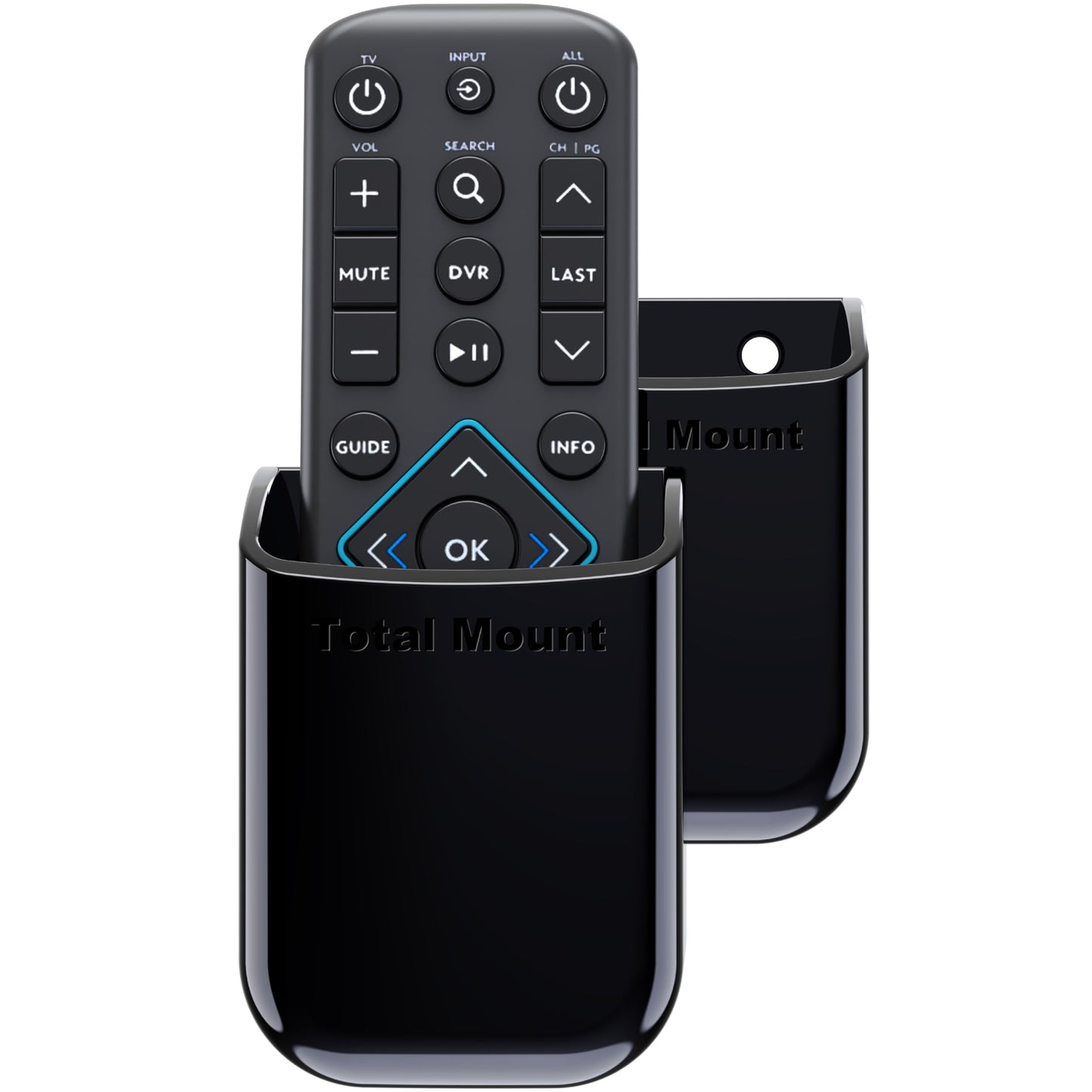 TotalMount Universal Remote Control Holders (2 Pack) - Attach to Wall or Back of TV - Compatible with All TV Remotes (Premium Black, Medium)