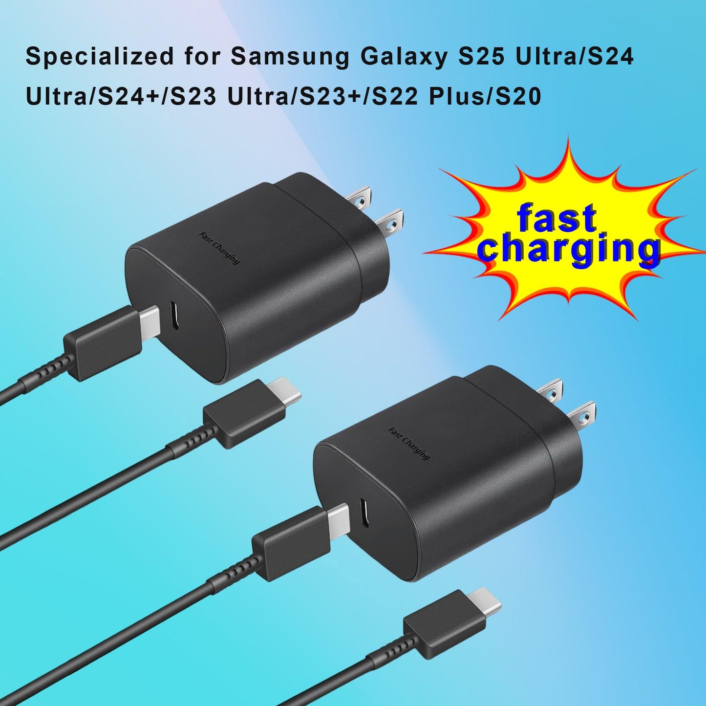 3-Pack Fast Type C Charger, Type C Charger Fast Charging Block with USB C Cable Compatible with S24U/S23/S22/S21/S20/i Phone 17/16/15