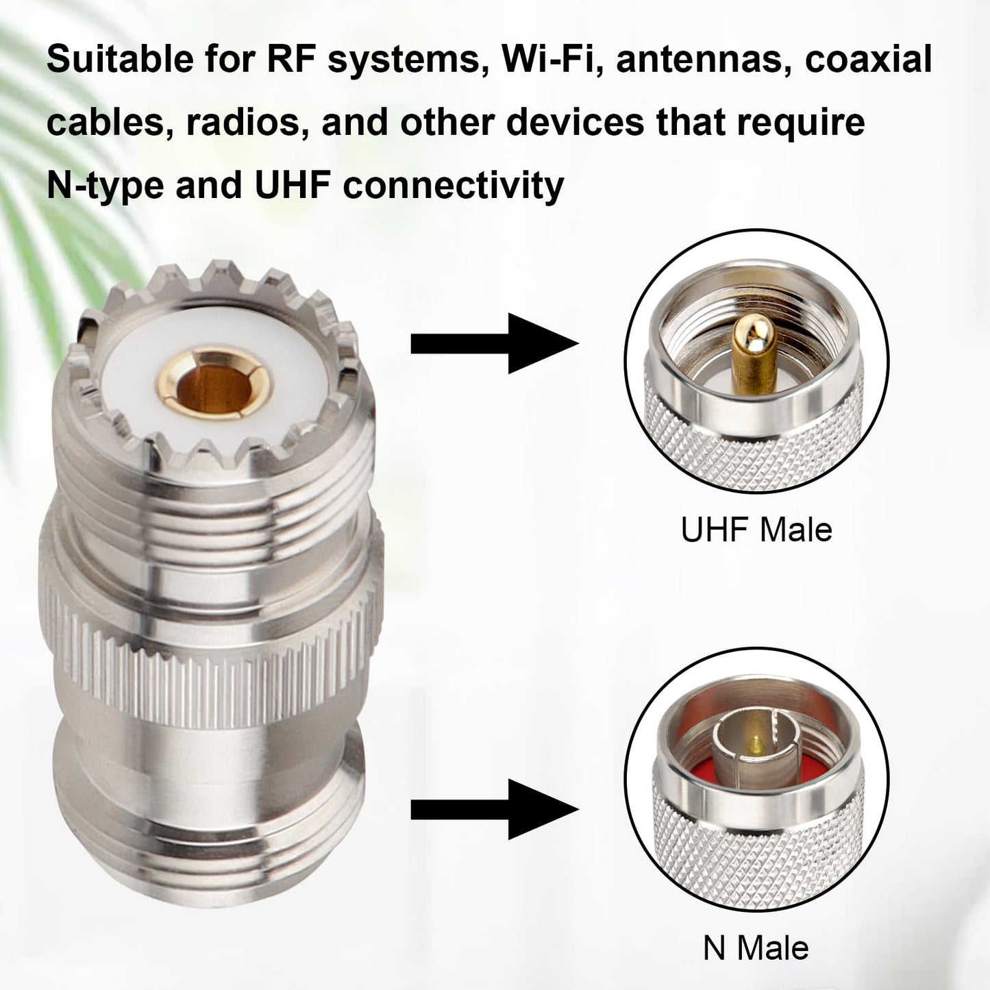 XRDS -RF N Female to UHF Female RF Coaxial Adapter, 2-Pack - N to SO-239 Nickel-Plated Brass Connector for RF Applications