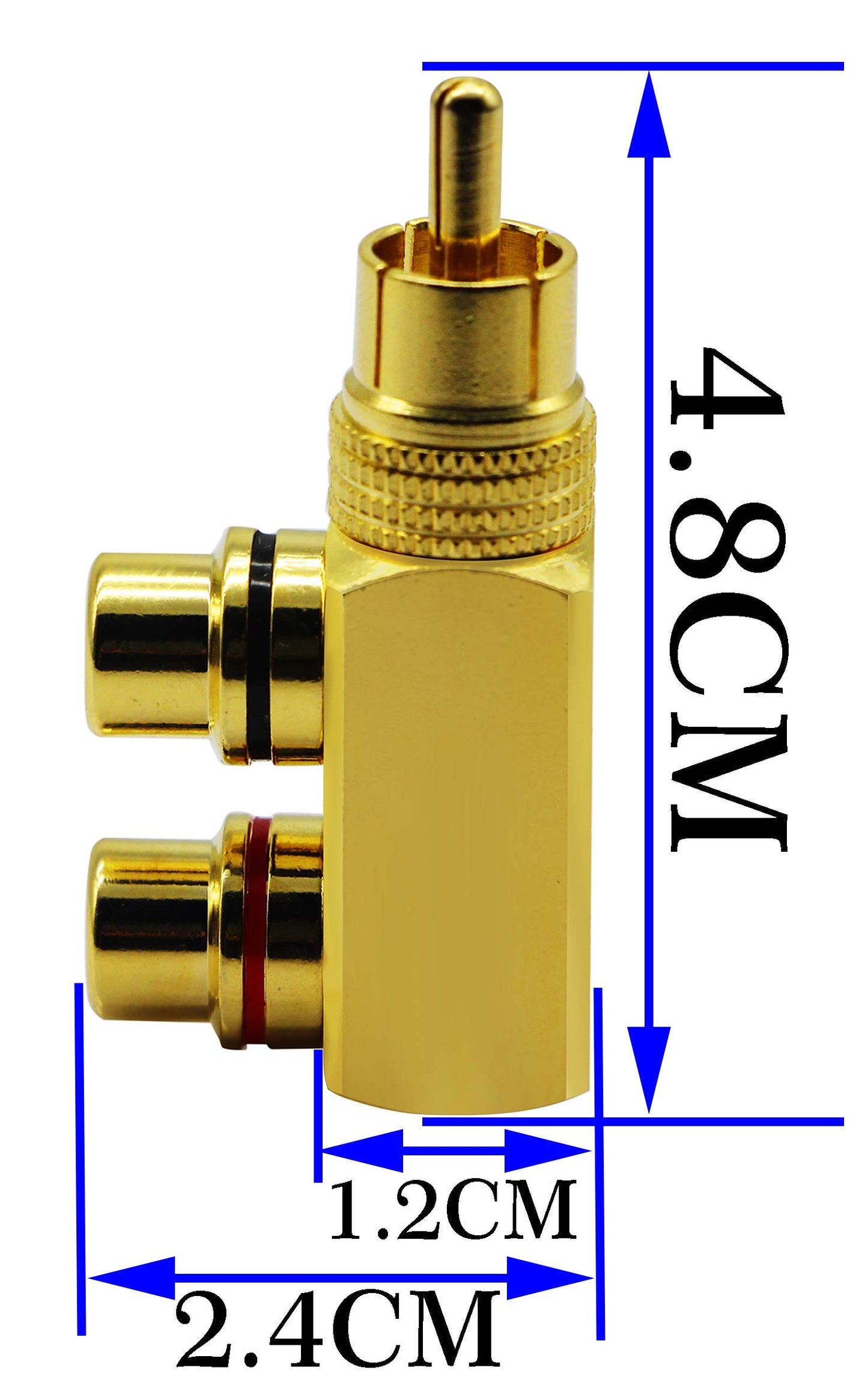 zdyCGTime RCA Splitter Adapter,90 Degree Right Angle RCA Male to 2 RCA Female Plug Audio Video Splitter Adapters Gold-Plated Metal Connector M/F(2