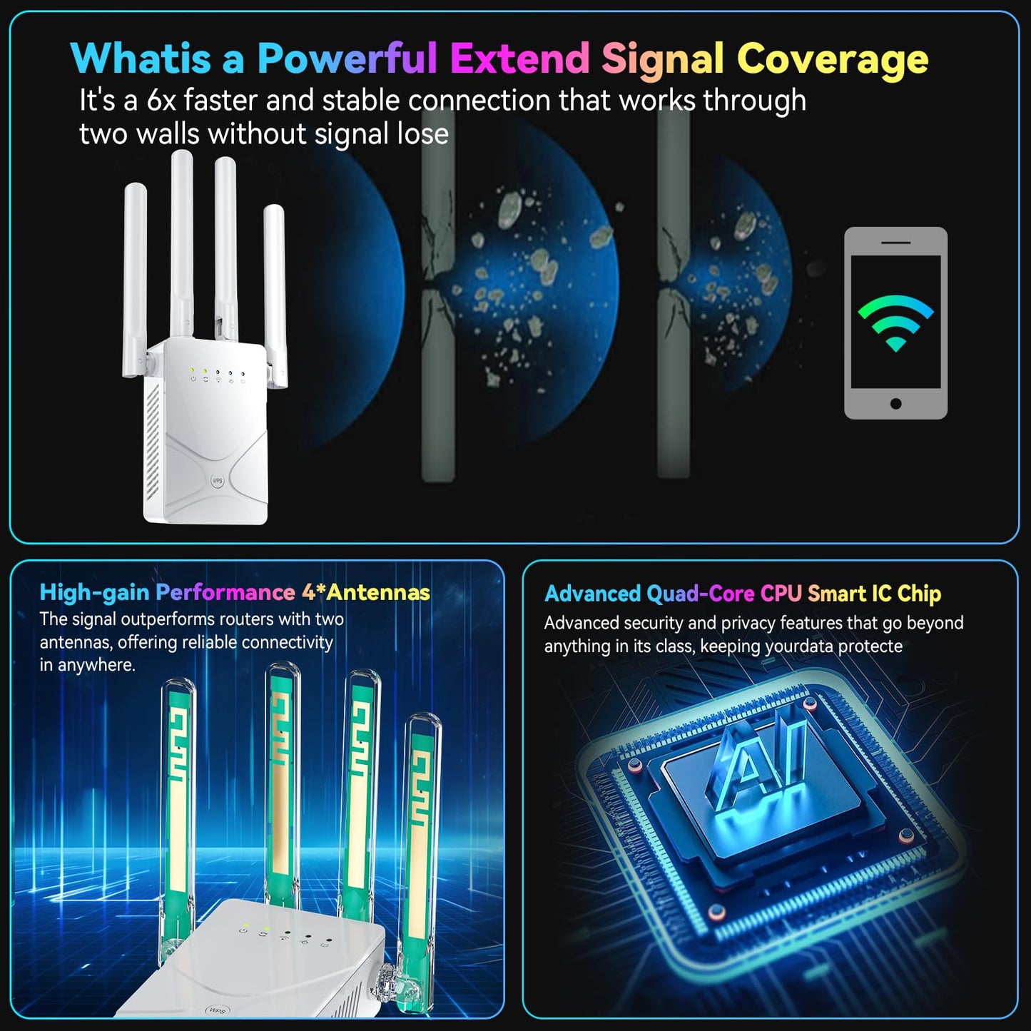 2026 WiFi Extender Signal Booster for Home - Up to 15555 sq.ft Internet Repeater Long Range Covers Up to 68+ Devices, WiFi Booster and Signal