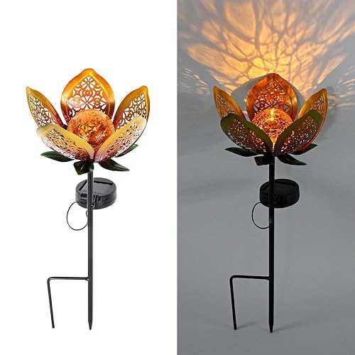 YMTengFei Solar Lights Outdoor Garden Decor,LED Lotus Flower Lamp, Metal Tulip Solar Lawn Lamp for Courtyard Decoration, Garden Gifts for Women