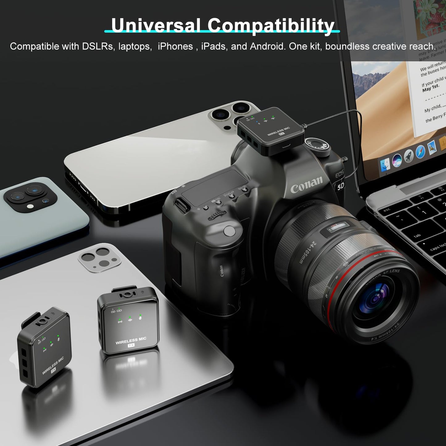 MeloJungle K63 Wireless Lavalier Microphone for iPhone/USB-C Phone,Camera,Tablet and Mac,mini iPhone Microphone for Video