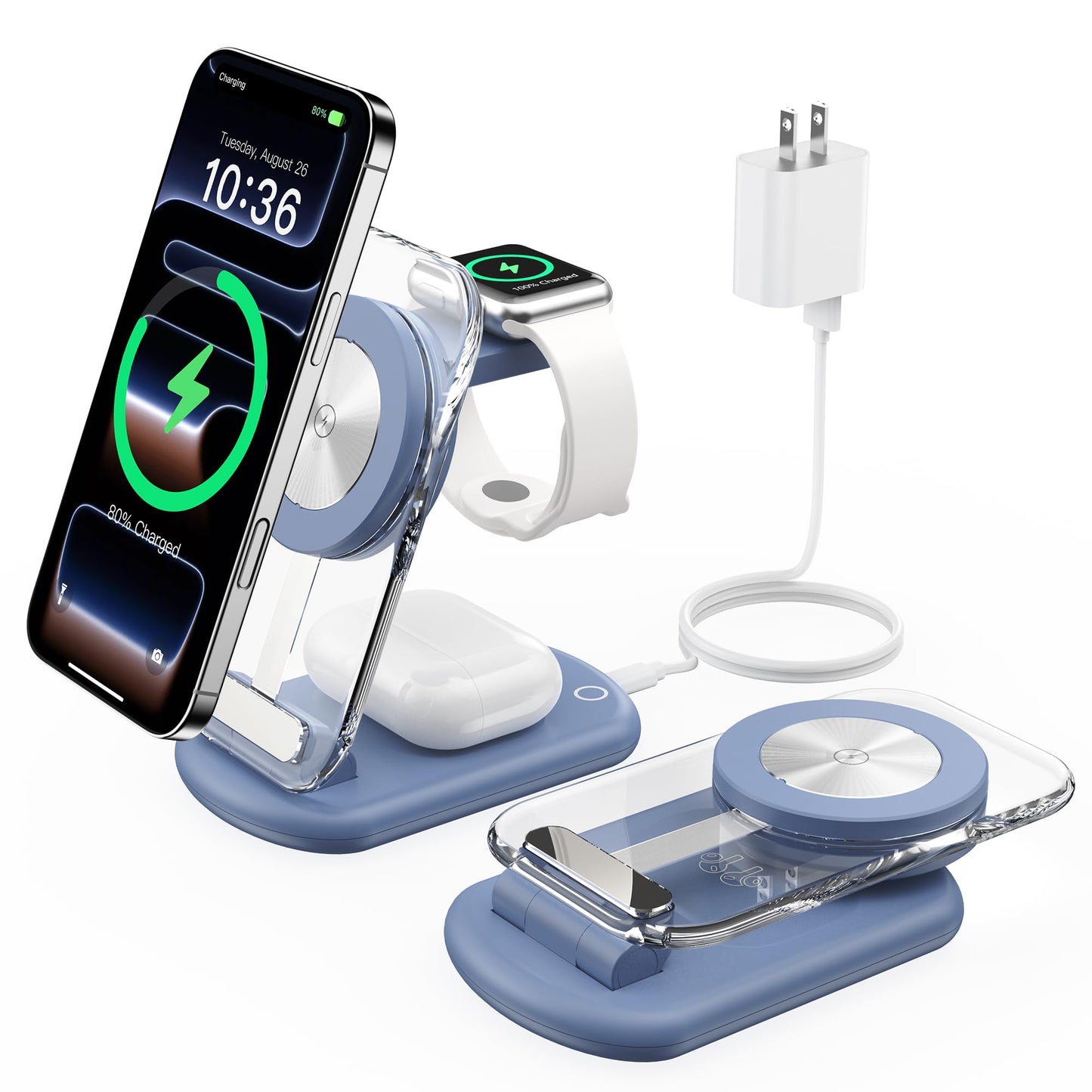 3 in 1 Magnetic Wireless Charging Station for Apple Devices, Fast Foldable Mag-Safe Charger Stand with Night Light for iPhone 17 16 15 14 13 12