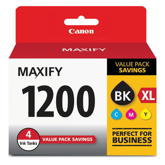 Canon PGI-1200 XL Genuine Four Color Value Pack, Compatible with MAXIFY: MB2120, MB2720, B2020, and MB2320 (Optional) Printers