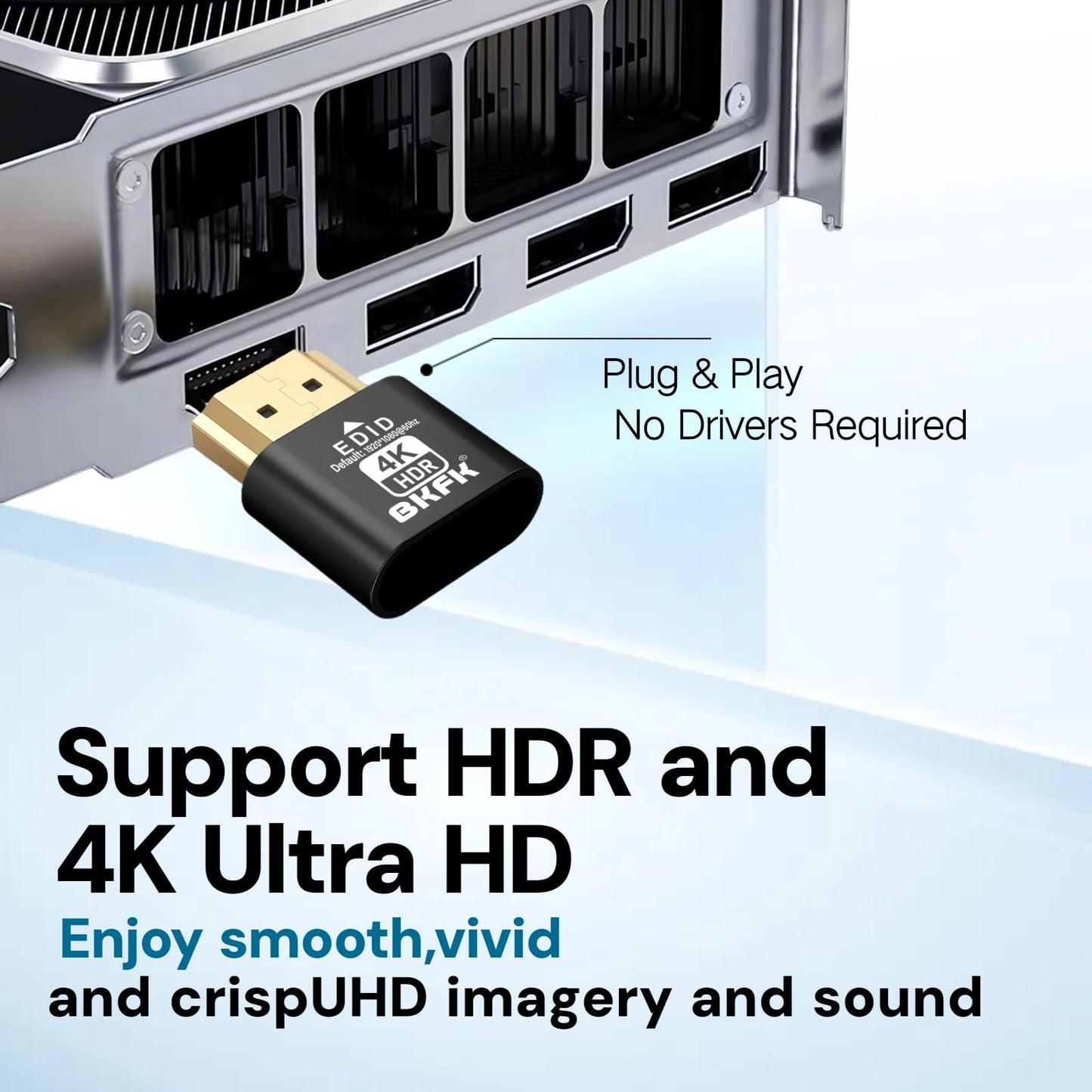 BKFK HDMI Dummy Plug 4K HDR, Headless Display Adapter,Virtual Monitor EDID Emulator,Supports up to 4k@60Hz,2K@60Hz,1080P@120Hz