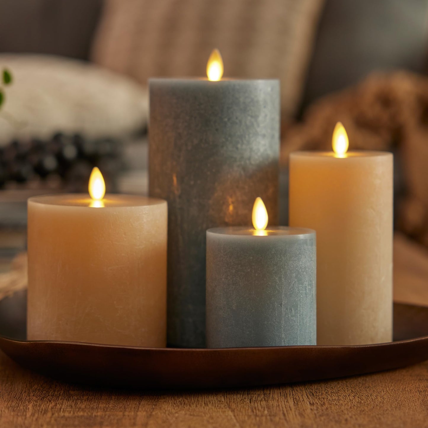 Luminara Seaglass Rechargeable Flameless LED Candle, Silver Blue 3.8" x 8.6", Moving Flame Pillar Timer, USB Type-C Charging Cable, Unscented Real Wax