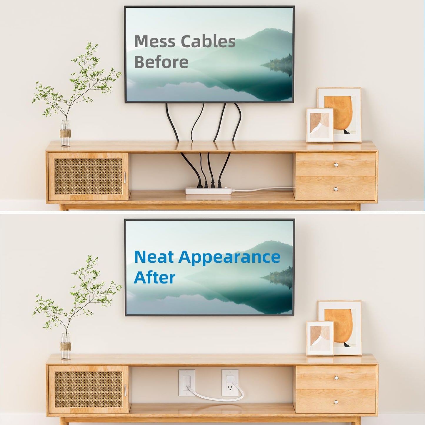 in Wall Cable Management Kit,Recessed Outlet Box for Wall Mount TV, Outlet Relocation Kit for Relocating Unreachable Electrical Outlets,2 AC